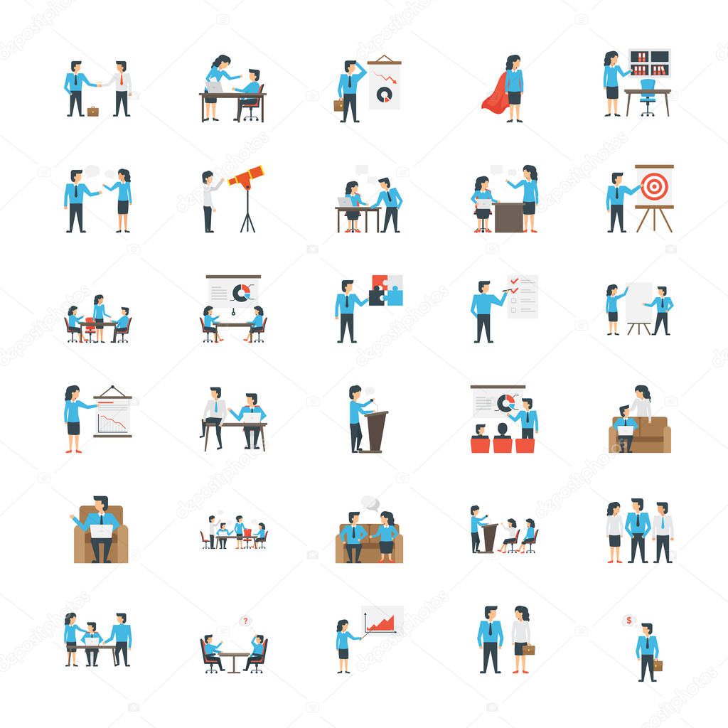 Business Character Flat Vector Icons