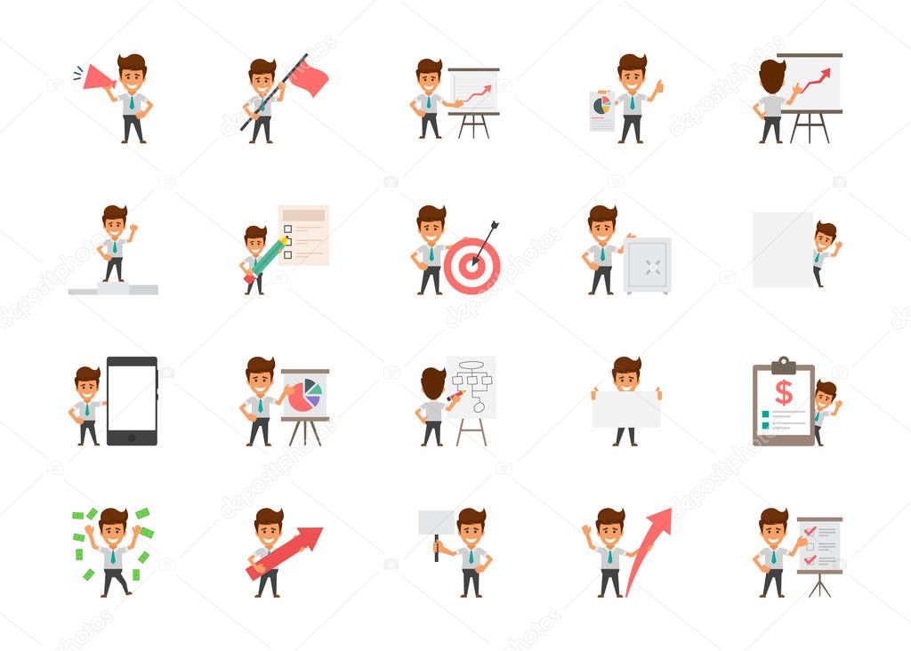 Set of Happy Office Workers Flat Vector Icons