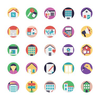 Emlak düz Vector Icons Set