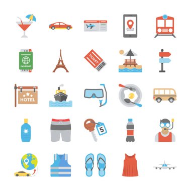 Seyahat ekipman Icon Set