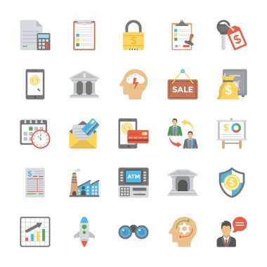 Başlangıç ve yeni iş düz simgeler kümesi