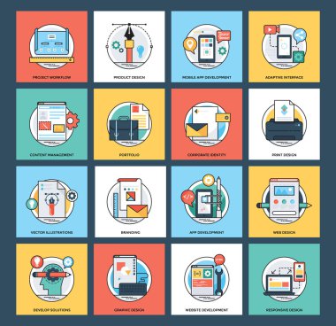  Web ve mobil geliştirme düz simgeler