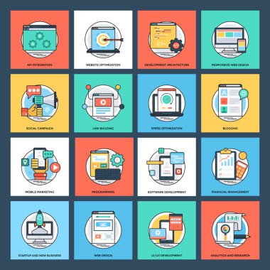 SEO ve geliştirme düz simgeler paketi 