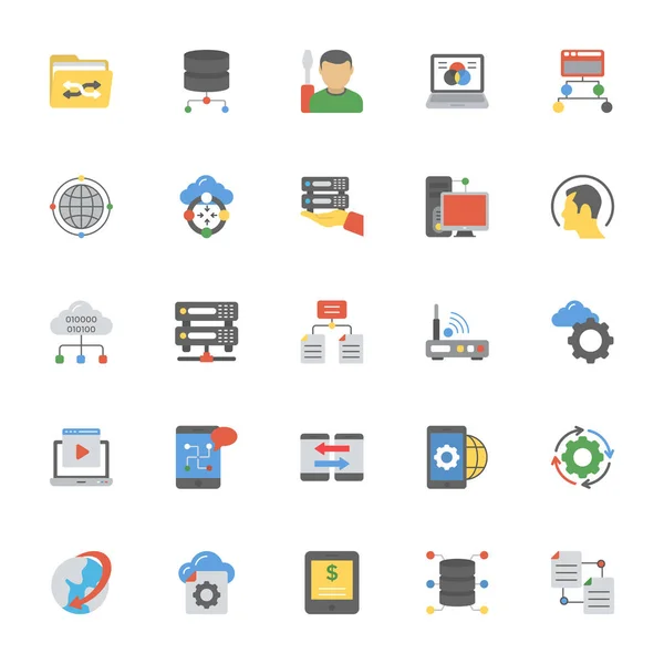 Gestión Datos Paquete Iconos Planos — Vector de stock