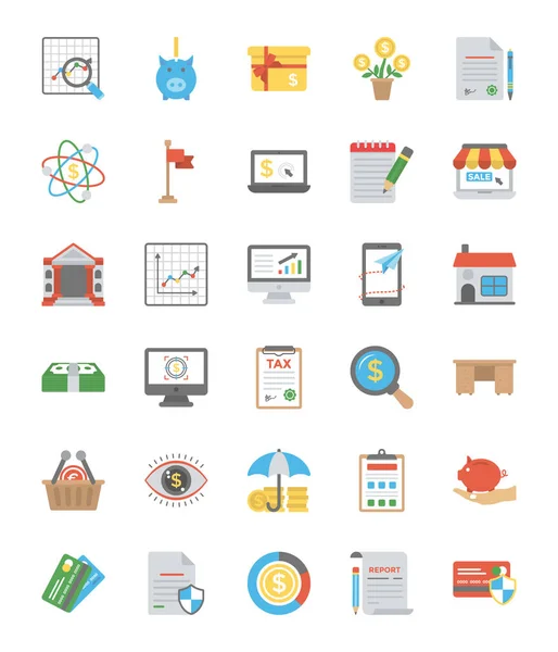 Paquete Inicio Nuevos Iconos Vectores Planos Negocios — Vector de stock