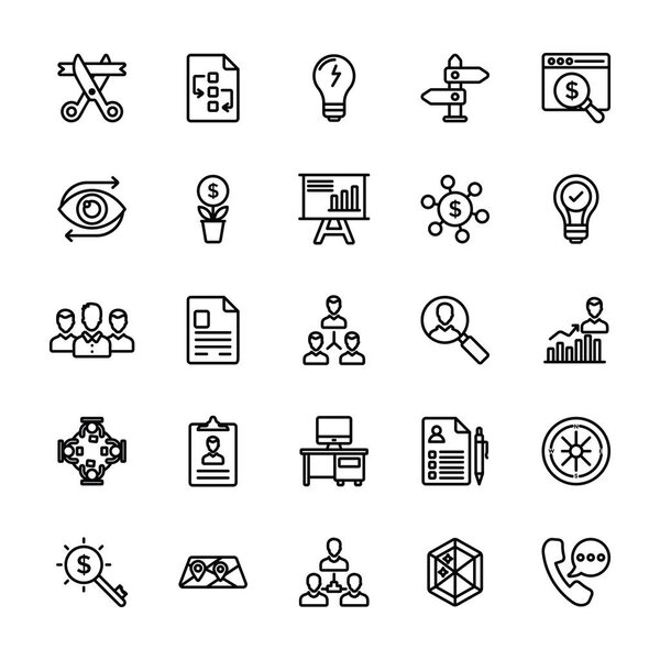 Startup and New Business Line Vector Icons Set