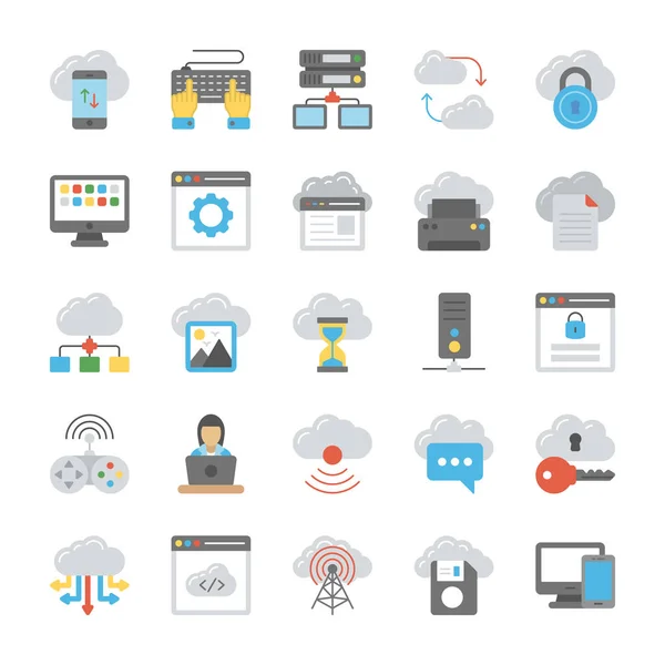Red Cloud Computing Flat Icon Collection — Vector de stock