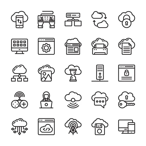 Red Cloud Computing Line Colección Iconos — Vector de stock