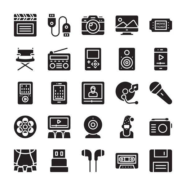 Iconos Glifos Medios Entretenimiento — Vector de stock