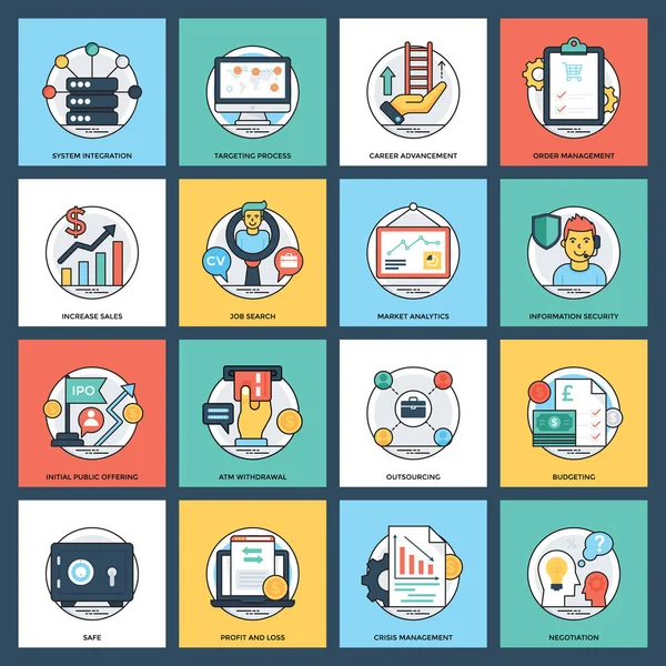 Iconos Vectores Planos Creativos Empresariales — Vector de stock