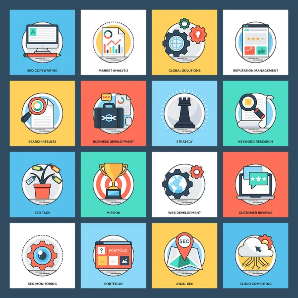 SEO ve geliştirme düz Icons set 