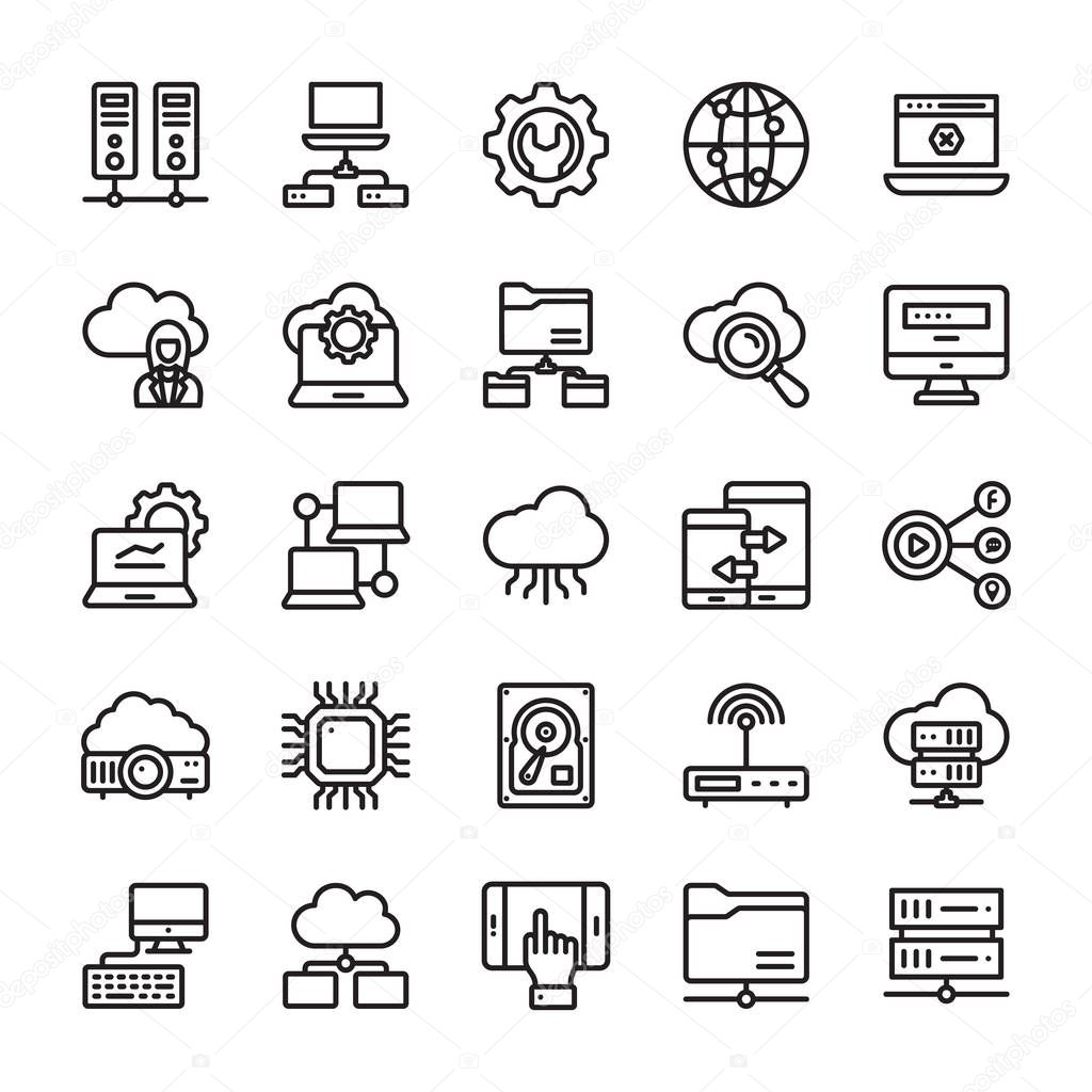Network and Cloud Computing Line Icons 