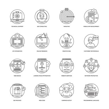 SEO ve geliştirme hattı simgeler