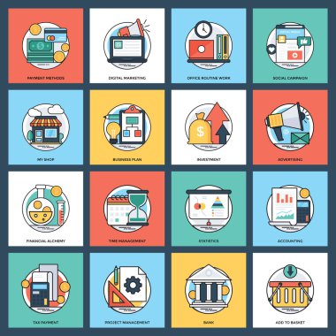 İş ve veri yönetimi düz Icons Set