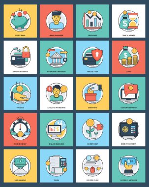 İş ve veri yönetimi düz Icons Set