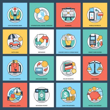 İş ve veri yönetimi düz vektör simge paketi 