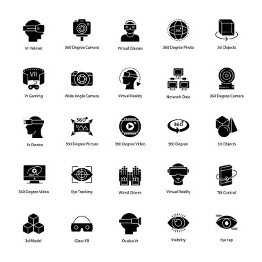 Sanal gerçeklik glif Icons Set