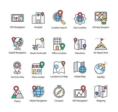 Harita ve navigasyon düz vektörel çizimler ayarla