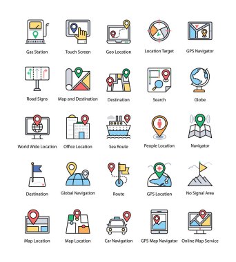 Haritalar ve gezinti düz Vector Icons Set