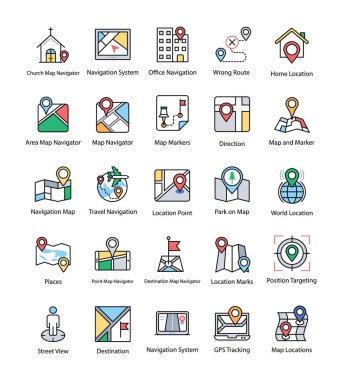 Harita ve navigasyon düz Icons Set