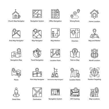 Harita ve navigasyon satır Icons Set