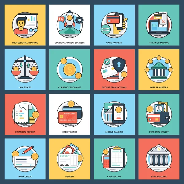 Negocios Gestión Datos Iconos Vectores Planos — Vector de stock