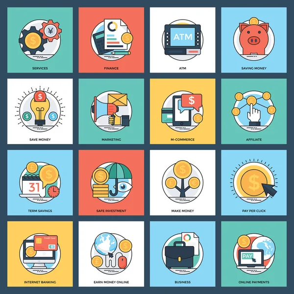 İş ve veri yönetimi düz vektör simgeler kümesi 