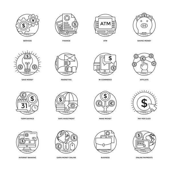 Set Business Data Management Line Vector Icons — Stock Vector