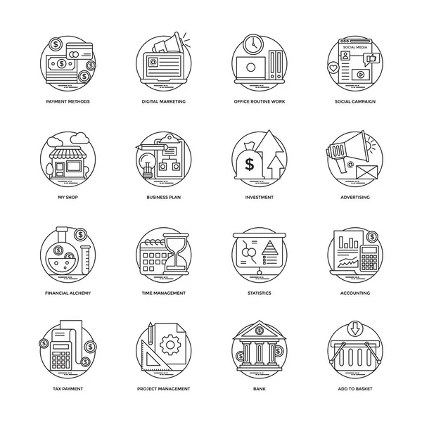 İş ve veri yönetimi çizgi vektör simgeler kümesi