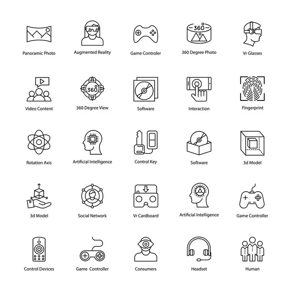 Sanal Gerçeklik Satır Icons Set — Stok Vektör