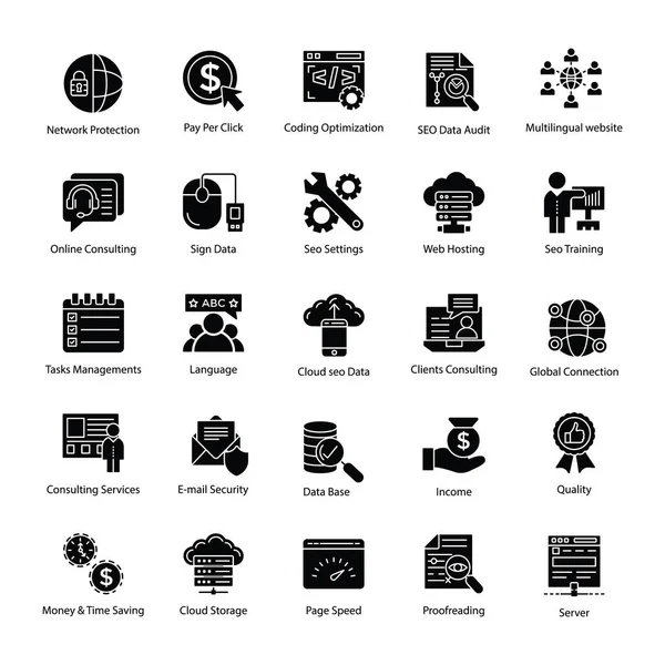Icons Für Suchmaschine Und Optimierung — Stockvektor