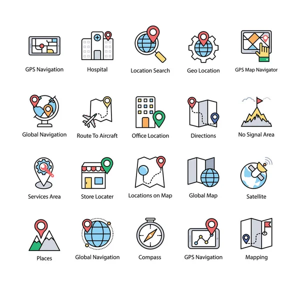 Harita ve navigasyon düz vektörel çizimler ayarla