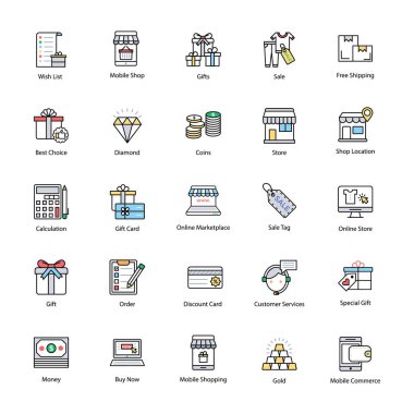 Göz alıcı alışveriş ve ticaret simgeler