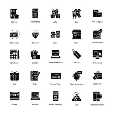 Göz alıcı alışveriş ve ticaret simgeler