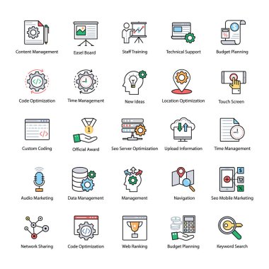 Web ve Seo düz vektör simgeler kümesi
