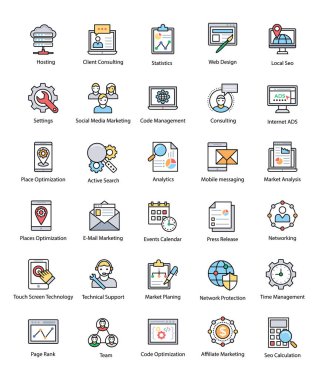 Web ve Seo düz vektör simgeler koleksiyonu