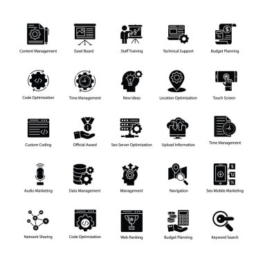 Web ve Seo glif vektör simgeler kümesi