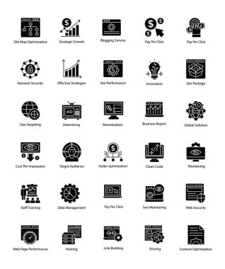 Web ve Seo glif vektör simgeler
