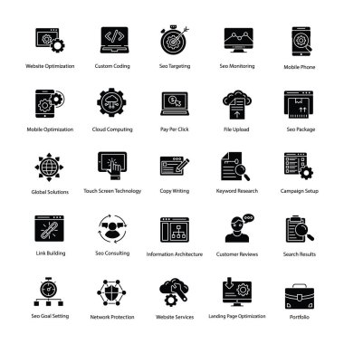 Web ve Seo glif Vector Icons Set