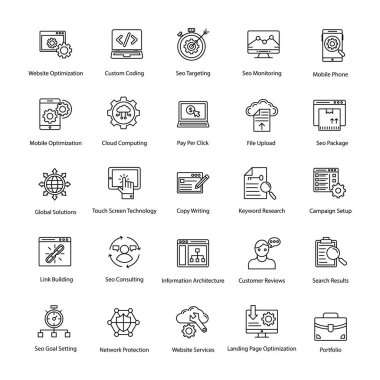 Hattı Web ve Seo Vector Icons Set