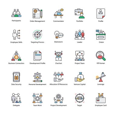 İş yönetimi düz simgeler toplama 