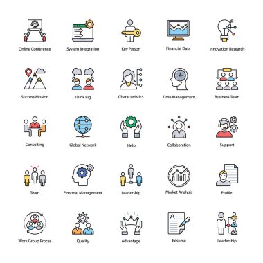 İş yönetimi düz simgeler kümesi 