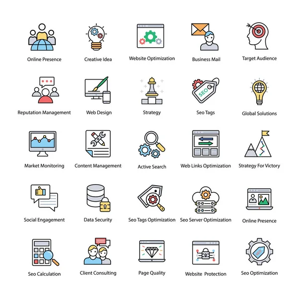 Web ve Seo düz vektör simgeler