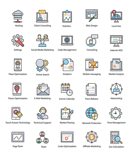Web ve Seo düz vektör simgeler koleksiyonu