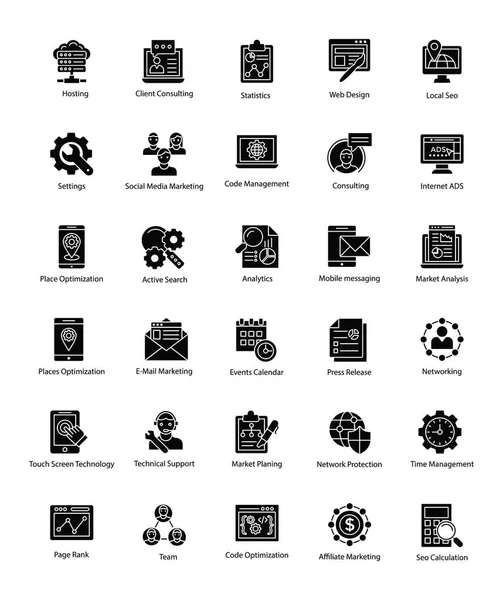 Collection Icônes Vectorielles Web Seo Glyph — Image vectorielle