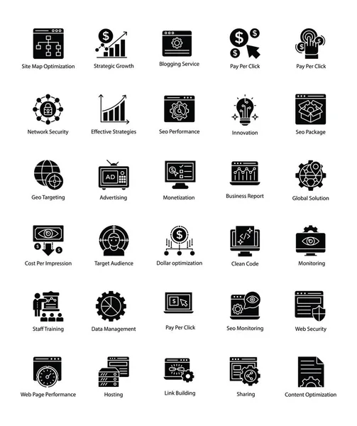 Web ve Seo glif vektör simgeler