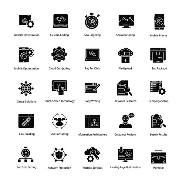 Web ve Seo glif Vector Icons Set