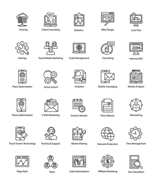 Web ve Seo çizgi vektör simgeler koleksiyonu