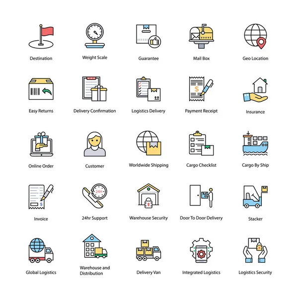 Logística Entrega Iconos Planos — Archivo Imágenes Vectoriales