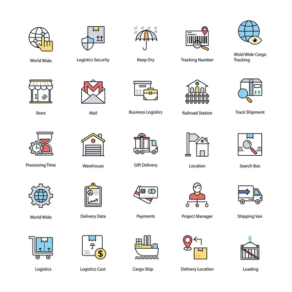 Düz Icons Set lojistik teslimat